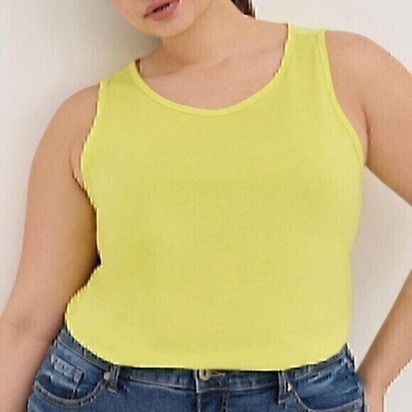 NEW NWT TORRID 5 Plus Size Everyday Signature Crew Neck Tank Neon Yellow Green - Picture 1 of 12